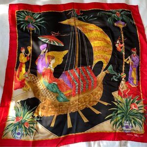 salvatore ferragamo silk scarf red yellow and green royal People scene